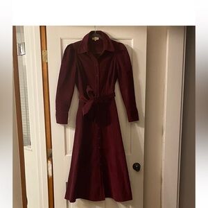 Beulah London Valerie burgundy corduroy dress with belt